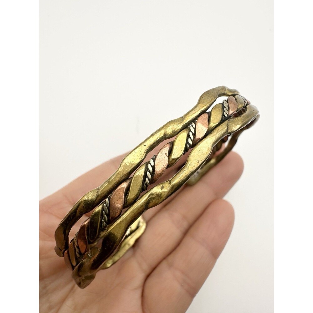VINTAGE Copper & Brass Braided Bracelet Cuff Bangle 7.5”